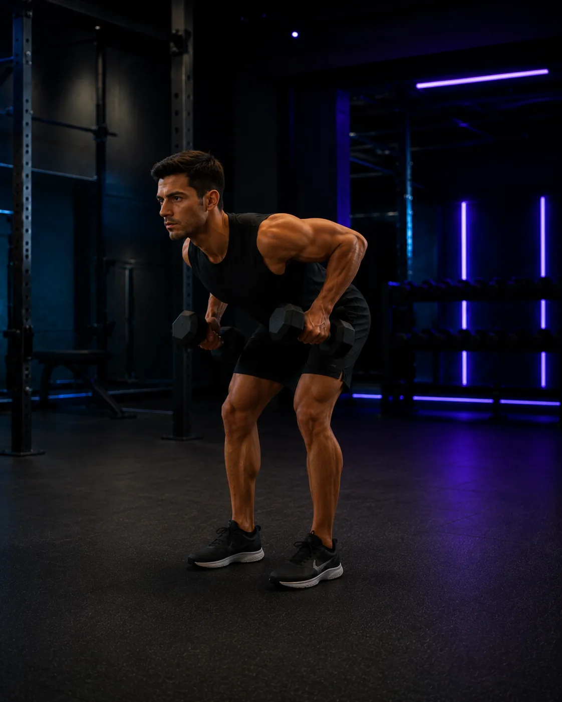Öne Eğilerek Dumbbell Row hareketinin stüdyo hero görseli